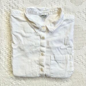 Orvis Shirt Blouse Womens Large White Linen Blend Collar Beach Coastal Button Up